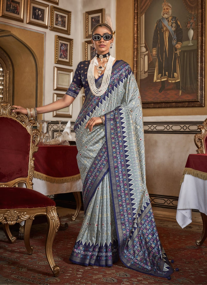 Lassya Fashion Silver Grey Mercerized Sigma Silk Festive Wear Saree