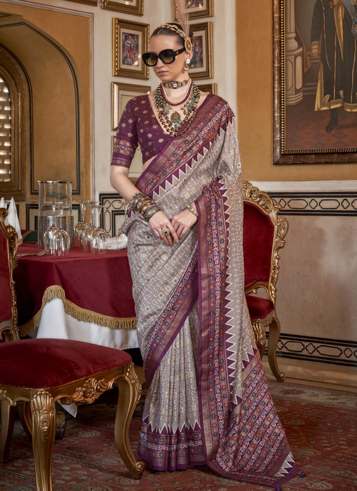 Lassya Fashion Fossil Grey Mercerized Sigma Silk Festive Wear Saree