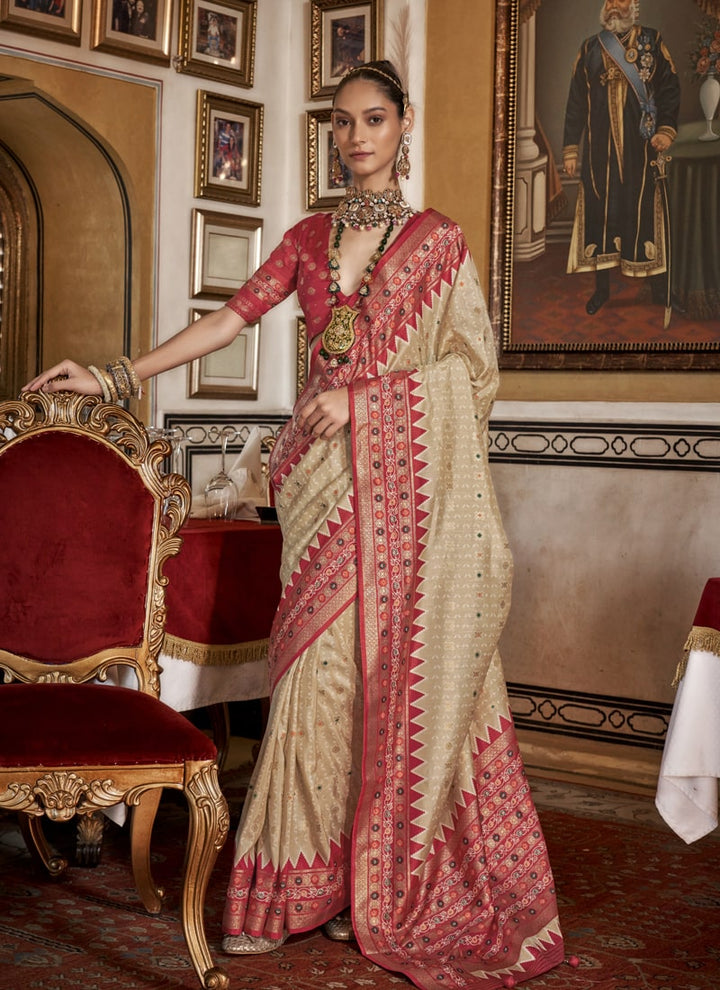 Lassya Fashion Cream Mercerized Sigma Silk Festive Wear Saree