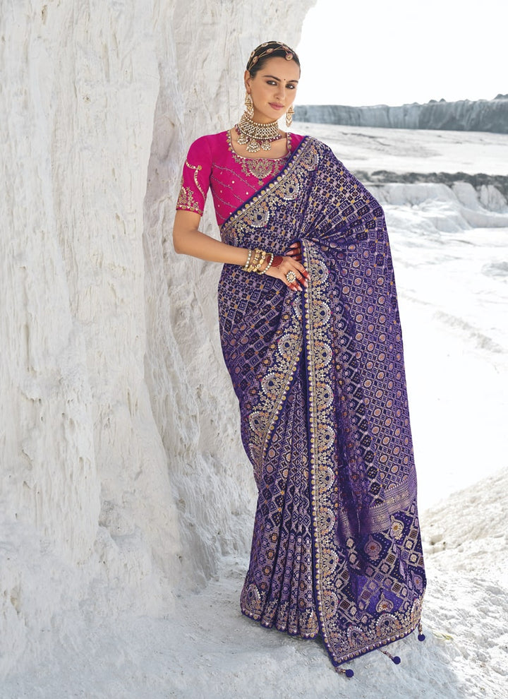 Lassya Fashion Indigo Blue Bridal Georgette Bandani Patola Saree