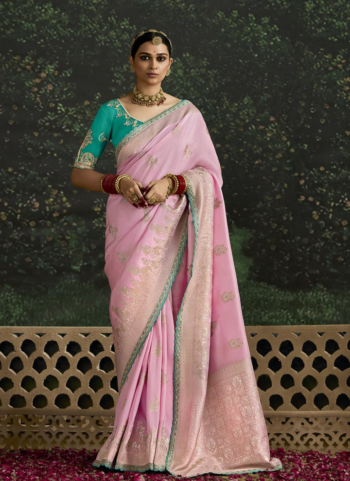 Lassya Fashion Light Pink Elegant Dola Silk Saree with Sequence Work