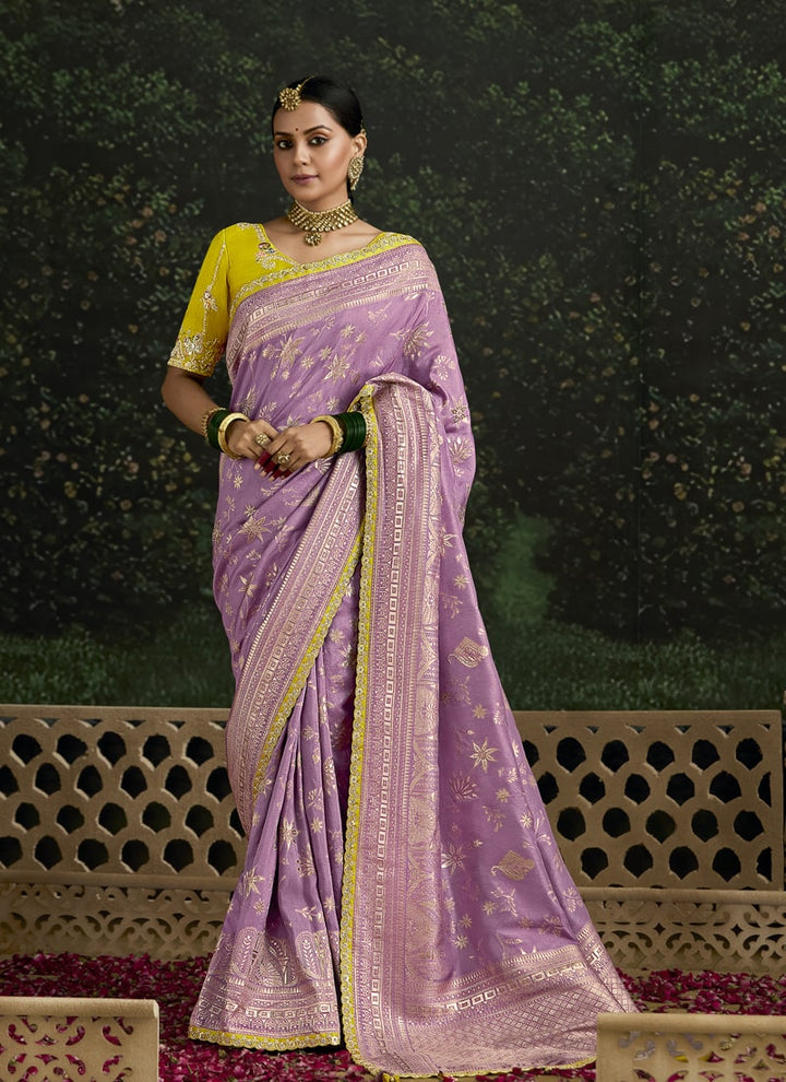 Lassya Fashion Lavender Elegant Dola Silk Saree with Sequence Work