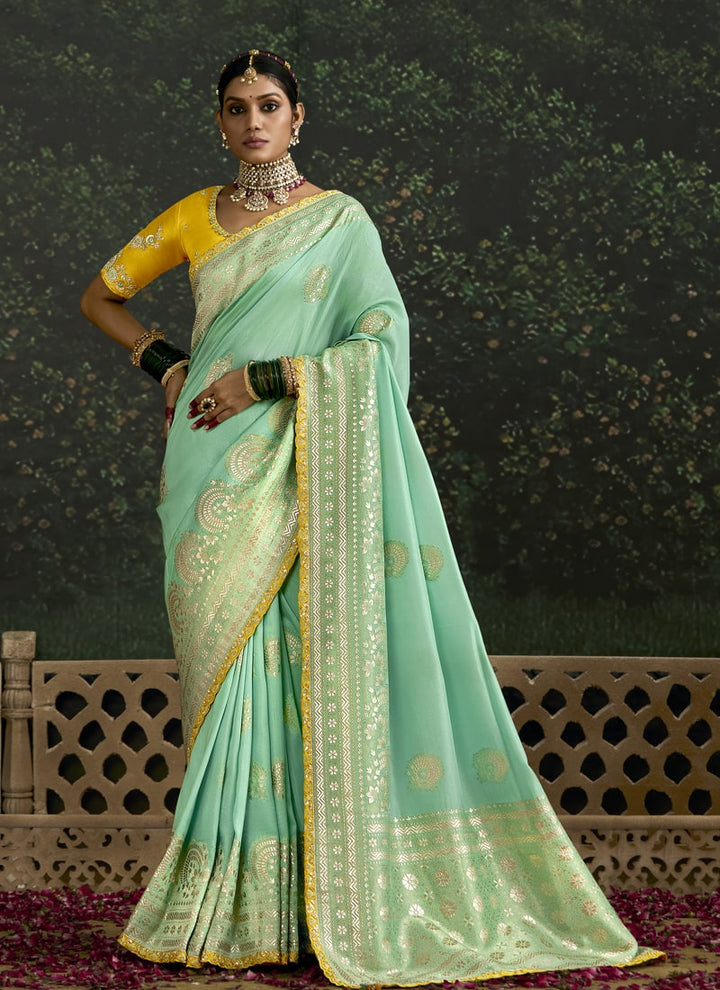 Lassya Fashion SeaFoam Green Elegant Dola Silk Saree with Sequence Work