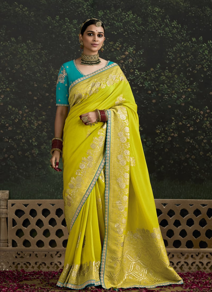 Lassya Fashion Canary Yellow Elegant Dola Silk Saree with Sequence Work