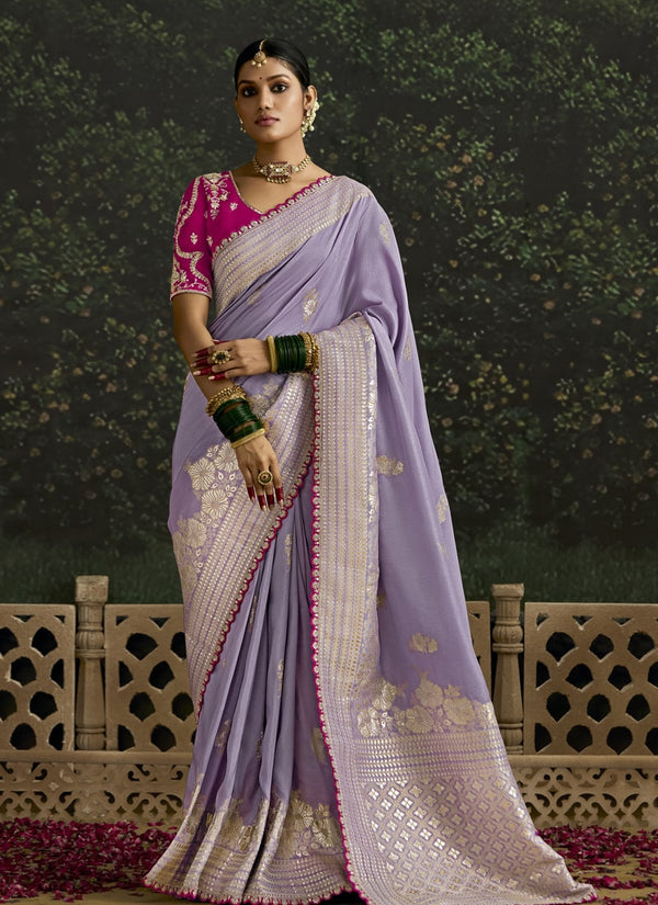 Lassya Fashion Irish Purple Elegant Dola Silk Saree with Sequence Work