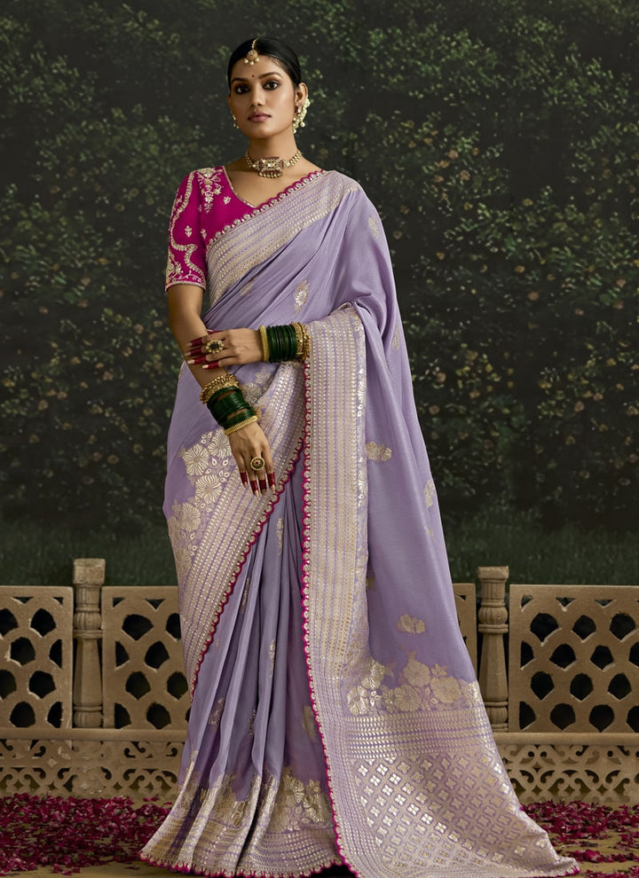 Lassya Fashion Irish Purple Elegant Dola Silk Saree with Sequence Work