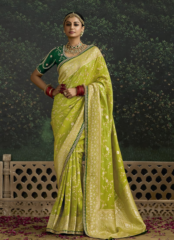 Lassya Fashion Limade Yellow Elegant Dola Silk Saree with Sequence Work