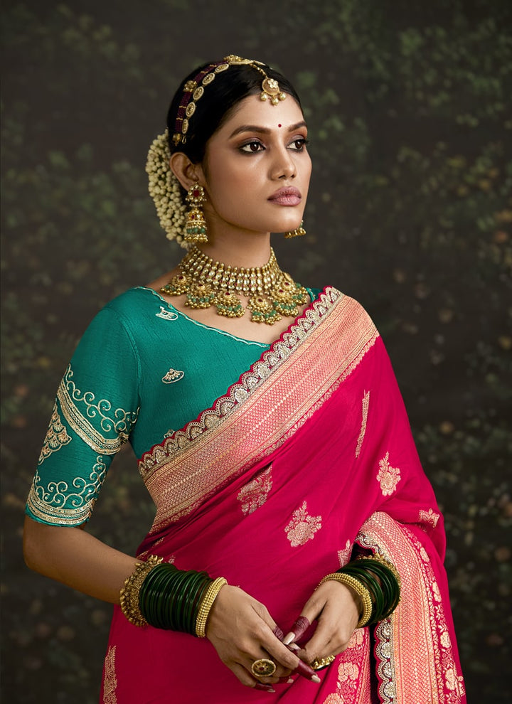 Lassya Fashion Ruby Pink Elegant Dola Silk Saree with Sequence Work