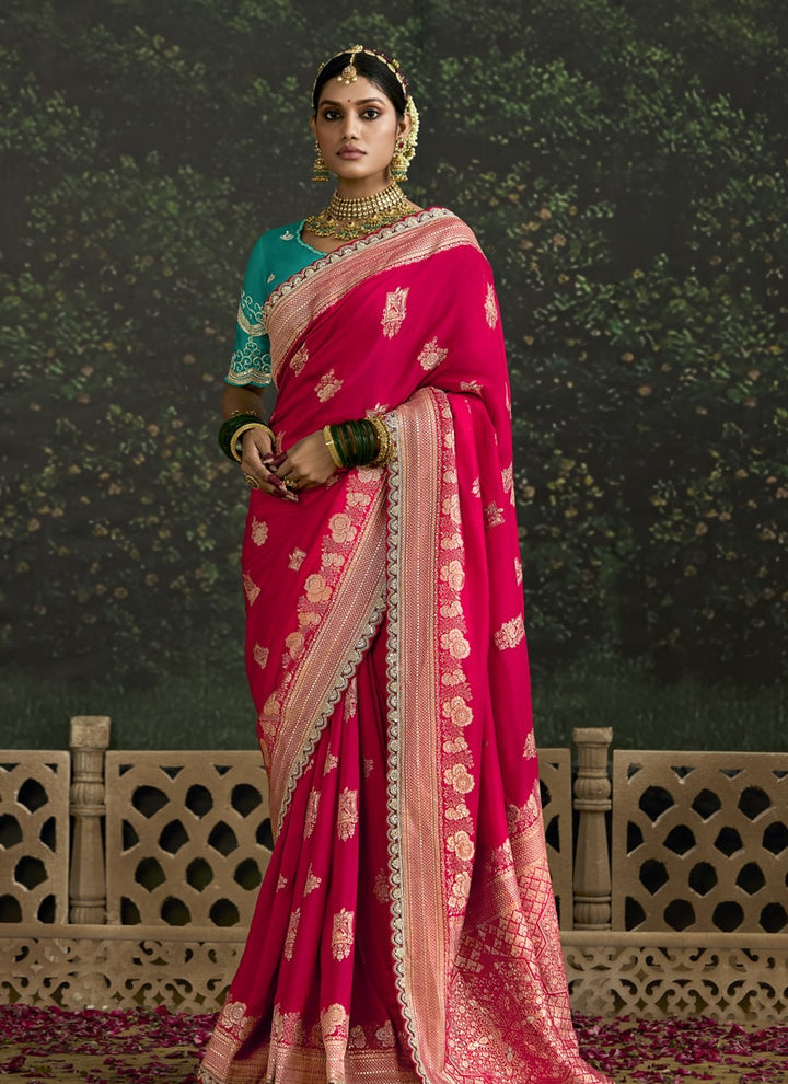 Lassya Fashion Ruby Pink Elegant Dola Silk Saree with Sequence Work