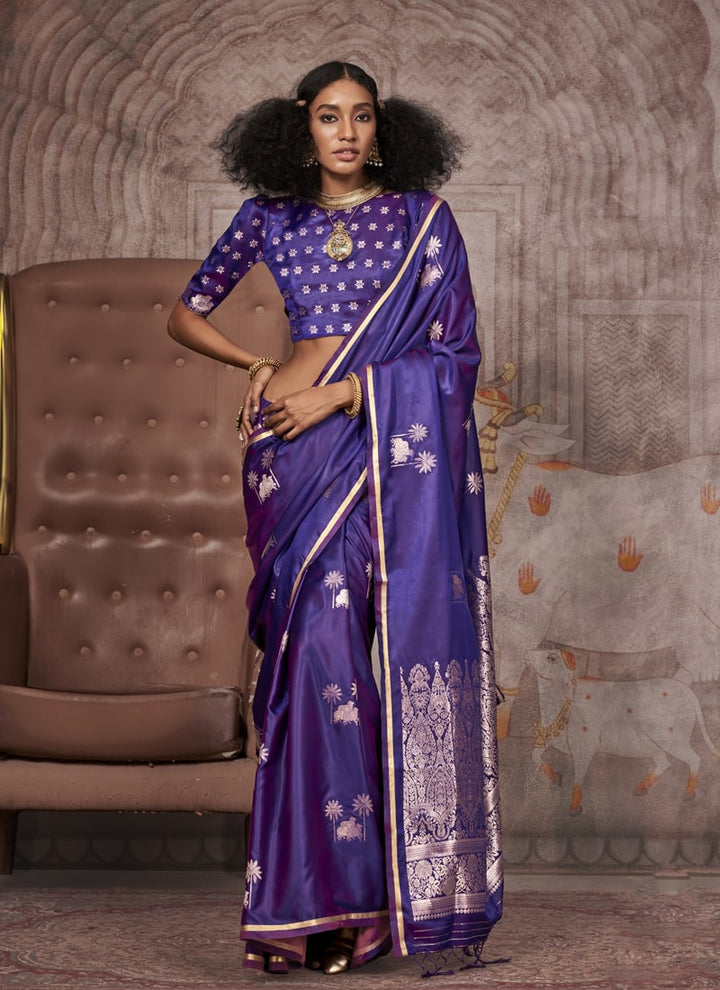 Lassya Fashion Violet Purple Party Wear Satin Silk Saree with Pichwai Blouse