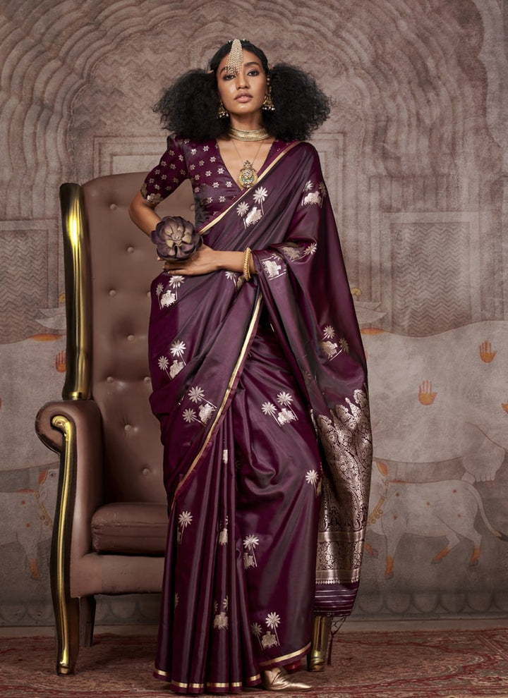 Lassya Fashion Dark Purple Party Wear Satin Silk Saree with Pichwai Blouse