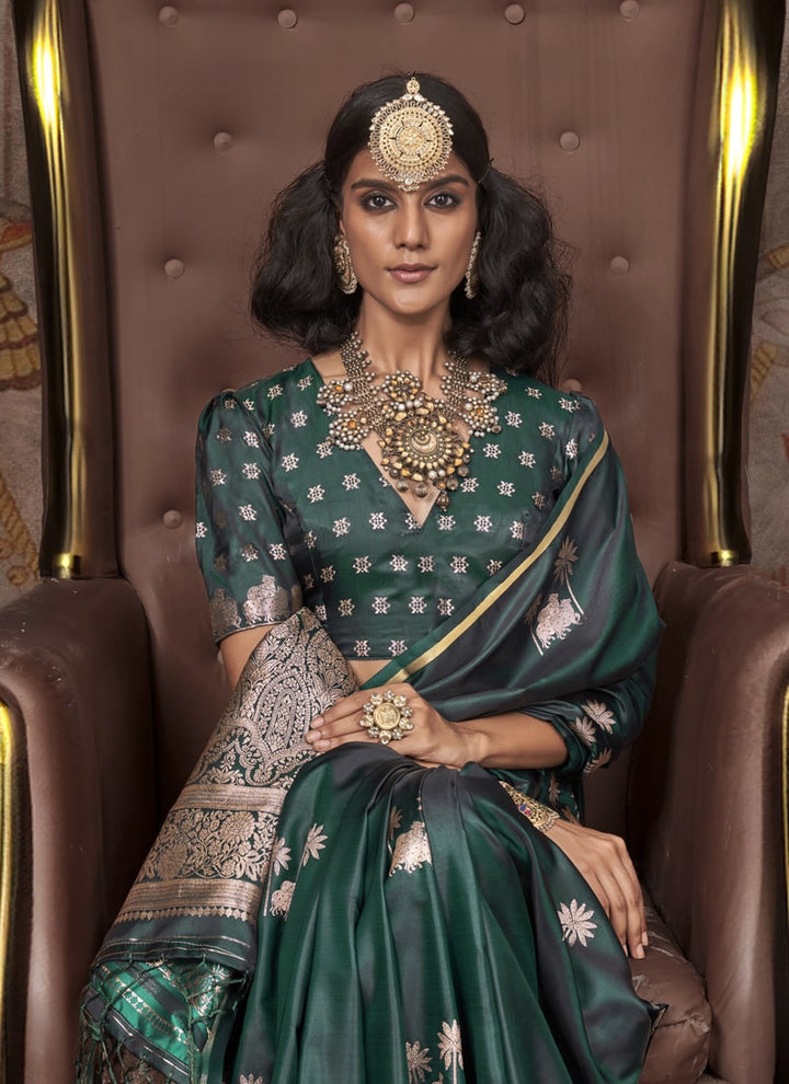 Lassya Fashion Pine Green Party Wear Satin Silk Saree with Pichwai Blouse