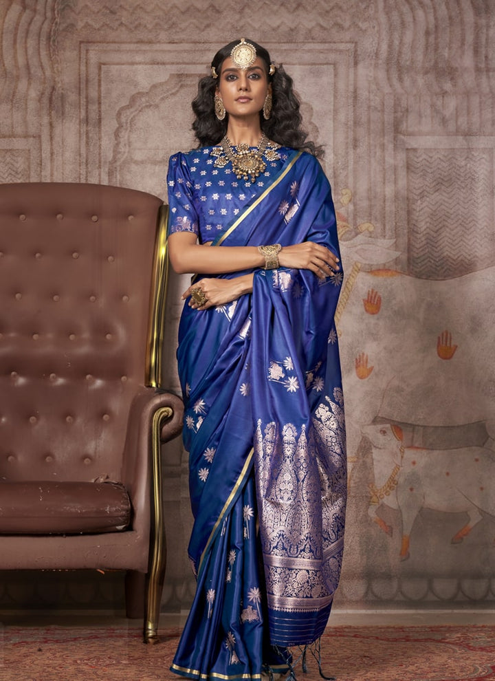 Lassya Fashion Cobalt Blue Party Wear Satin Silk Saree with Pichwai Blouse