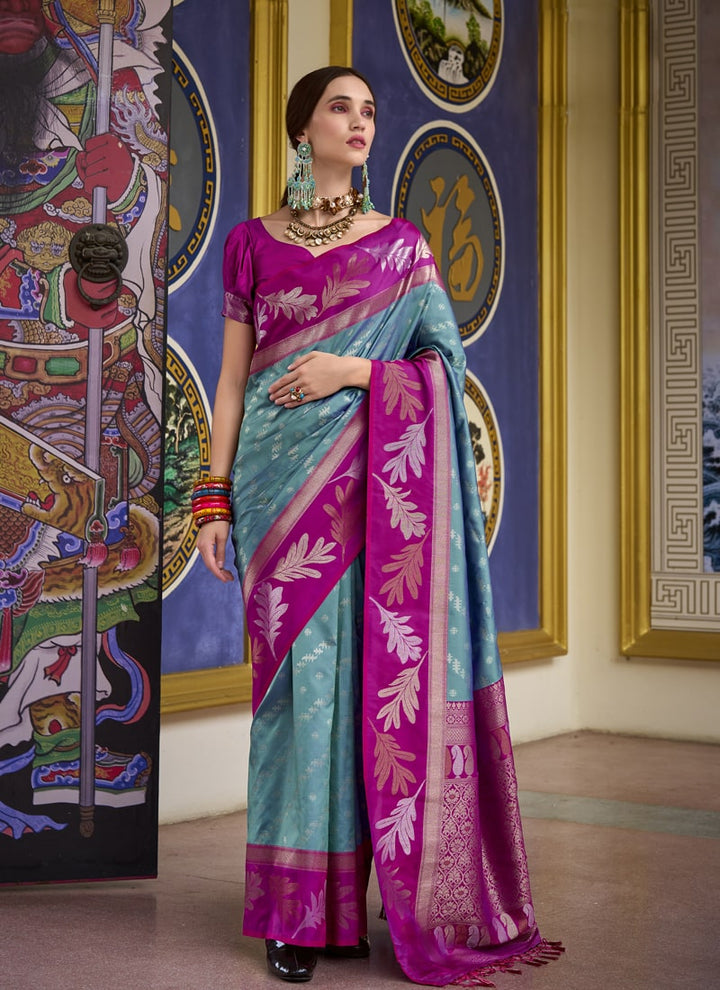 Lassya Fashion Peacock Blue Festive Banarasi Silk Tissue Saree