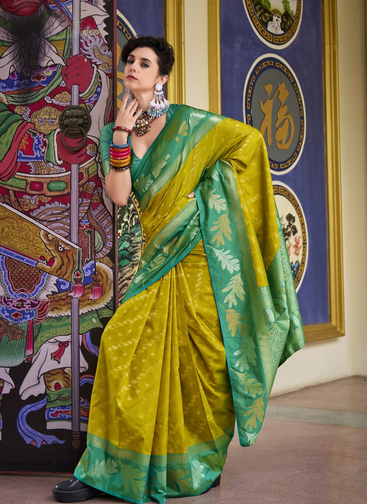 Lassya Fashion Mustard Yellow Festive Banarasi Silk Tissue Saree