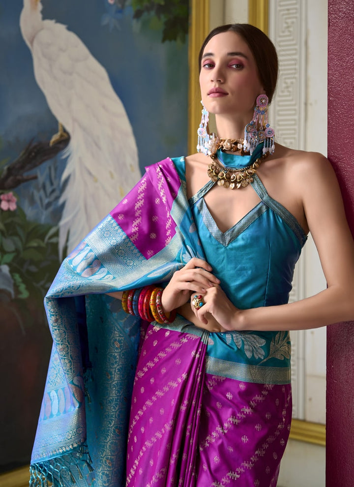 Lassya Fashion Puprle Festive Banarasi Silk Tissue Saree