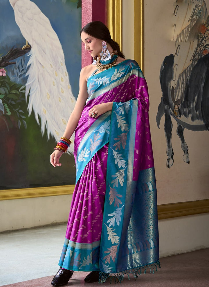 Lassya Fashion Puprle Festive Banarasi Silk Tissue Saree