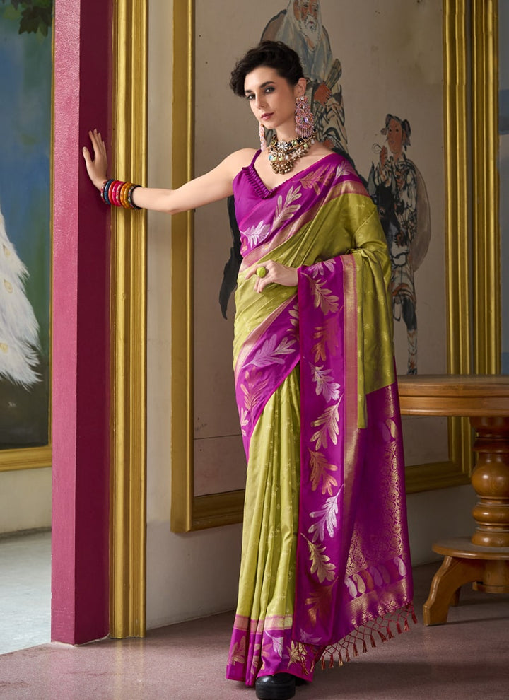 Lassya Fashion Olive Green Festive Banarasi Silk Tissue Saree