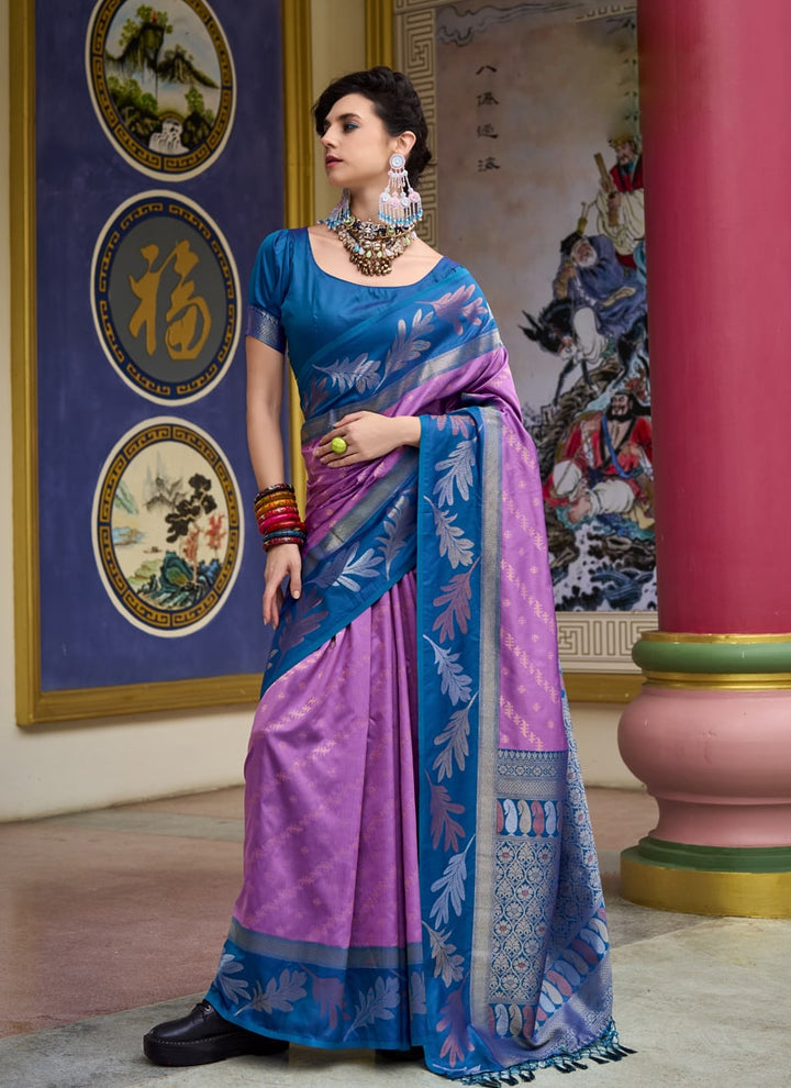 Lassya Fashion Teal Blue-Purple Festive Banarasi Silk Tissue Saree