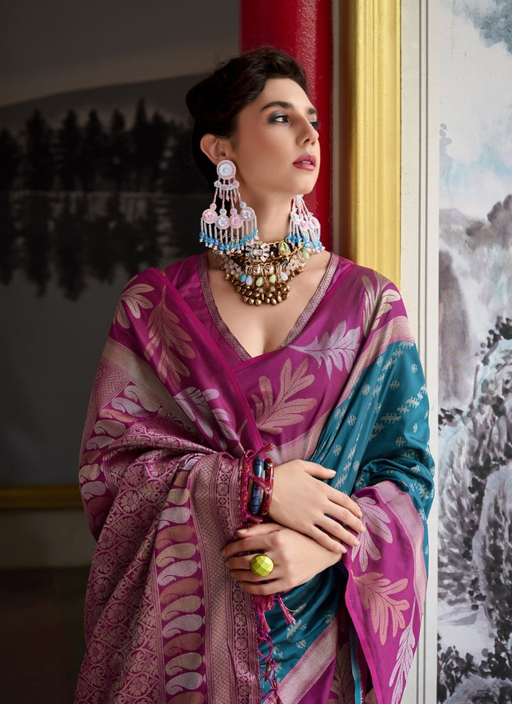 Lassya Fashion Purple-Green Festive Banarasi Silk Tissue Saree