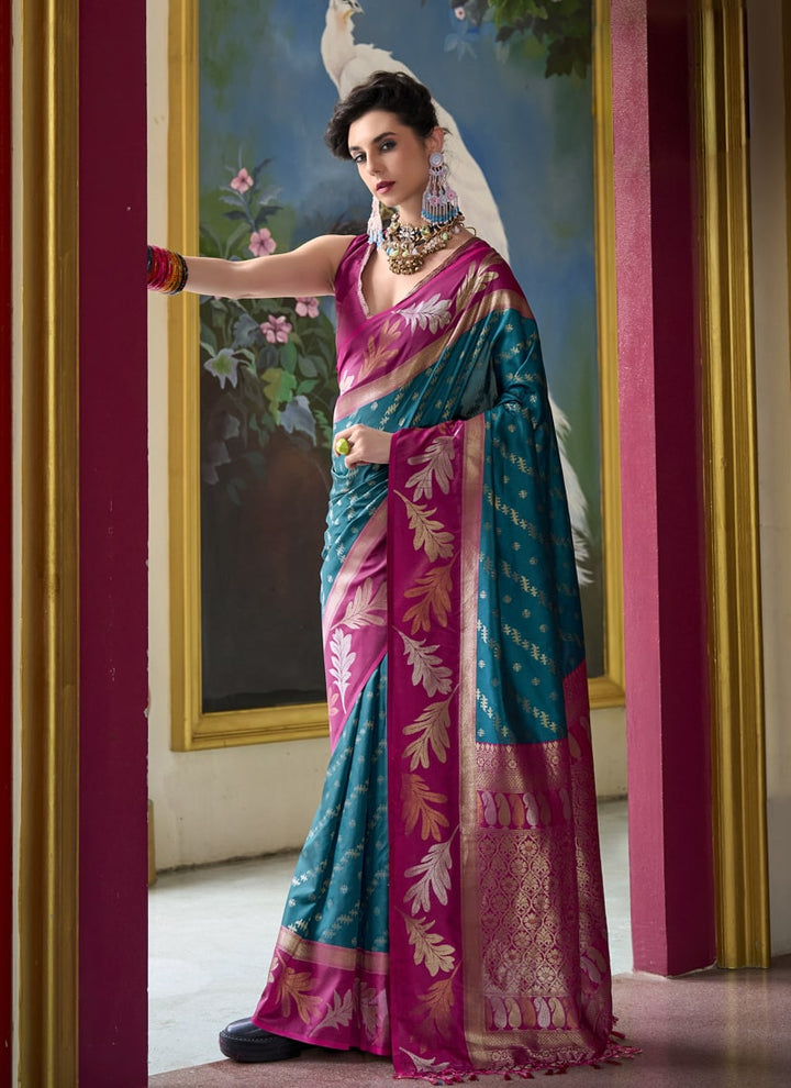 Lassya Fashion Purple-Green Festive Banarasi Silk Tissue Saree