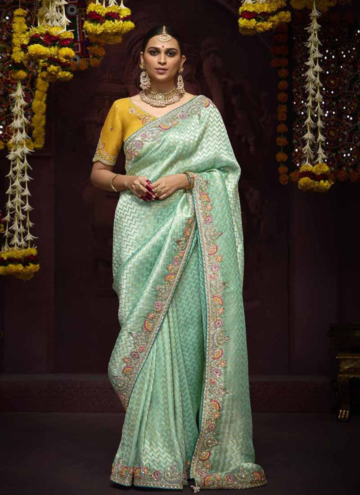 Lassya Fashion Sea Green Luxury Banarasi Kanjivaram Wedding Saree