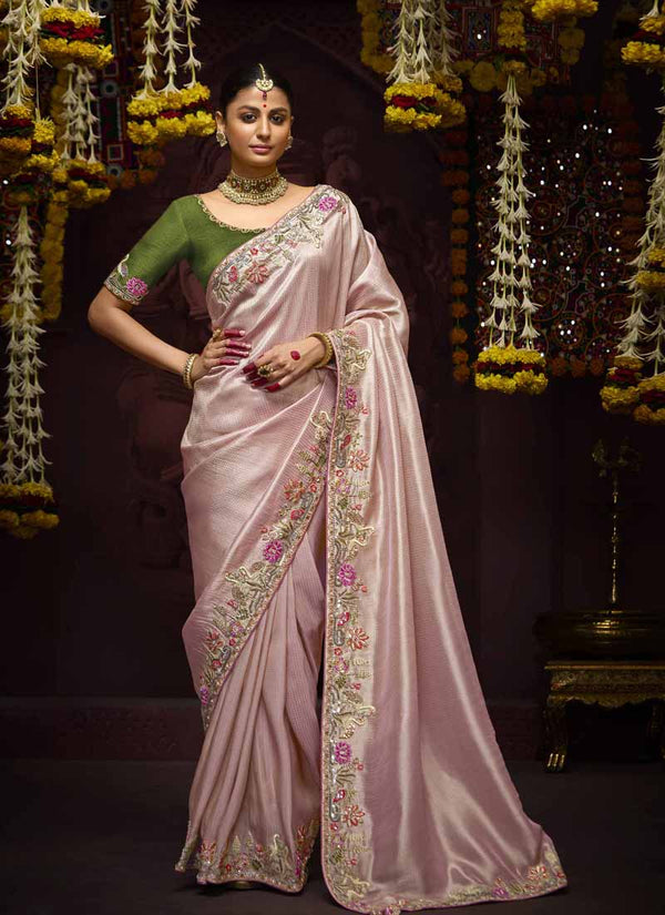 Lassya Fashion Lemonade Pink Luxury Banarasi Kanjivaram Wedding Saree