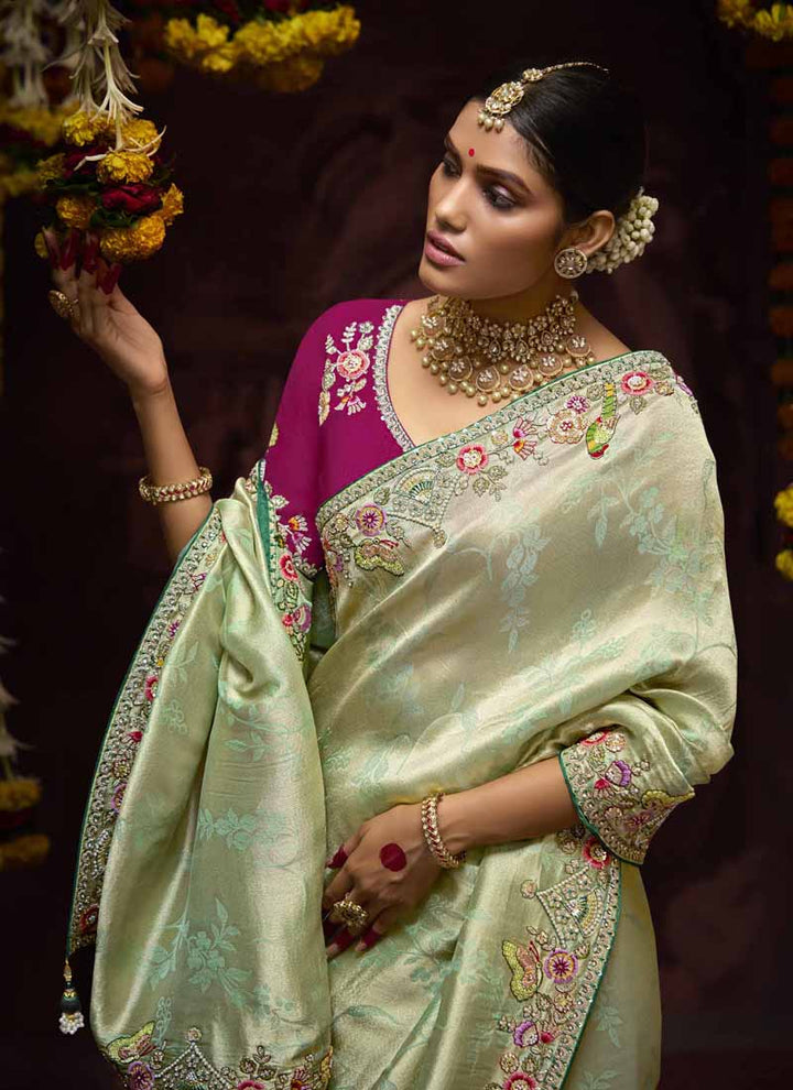 Lassya Fashion Pista Green Luxury Banarasi Kanjivaram Wedding Saree