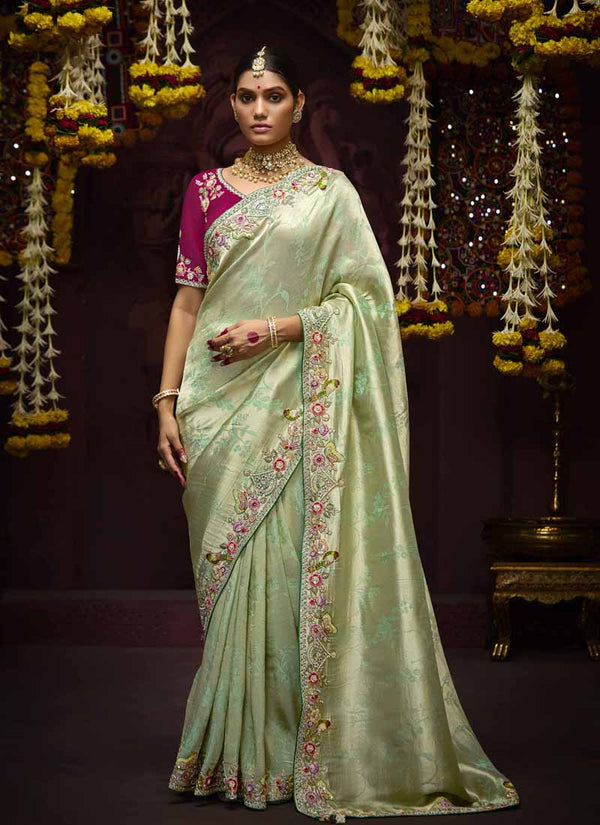 Lassya Fashion Pista Green Luxury Banarasi Kanjivaram Wedding Saree