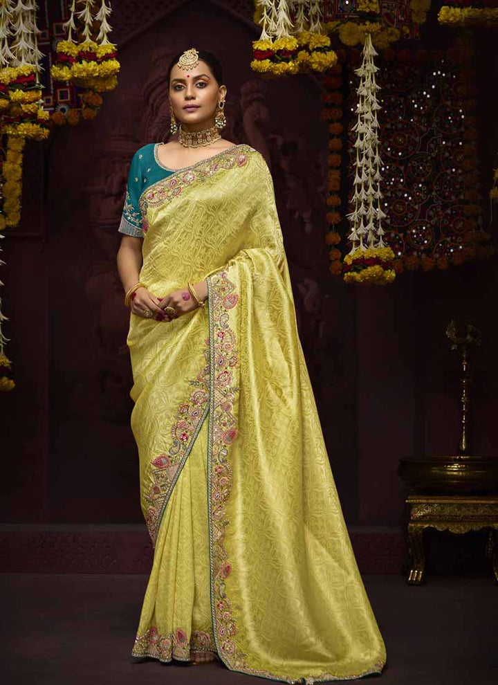 Lassya Fashion Corn Yellow Luxury Banarasi Kanjivaram Wedding Saree