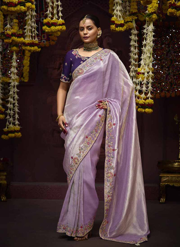 Lassya Fashion Lavender Luxury Banarasi Kanjivaram Wedding Saree