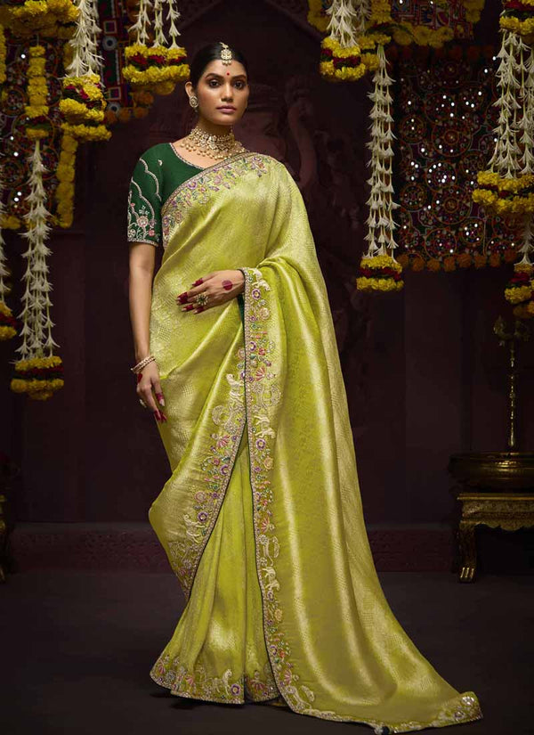 Lassya Fashion Sunflower Yellow Luxury Banarasi Kanjivaram Wedding Saree