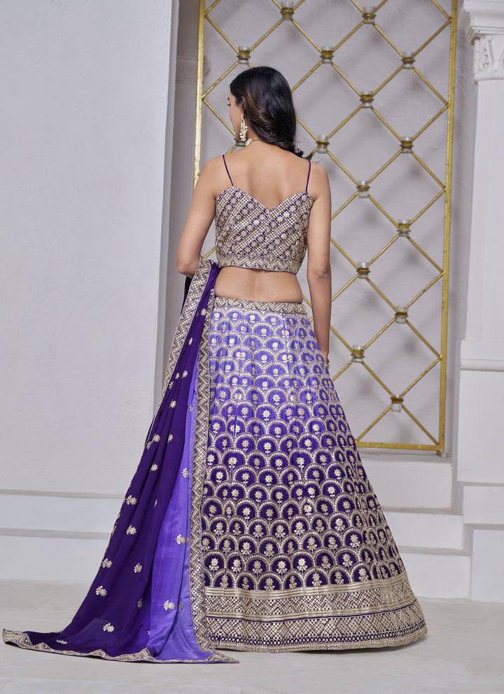 Lassya Fashion Violet Chinnon Fabric Wedding Lehenga for Sangeet