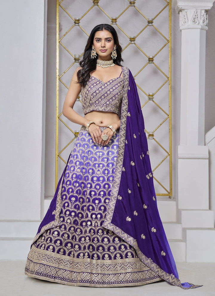 Lassya Fashion Violet Chinnon Fabric Wedding Lehenga for Sangeet