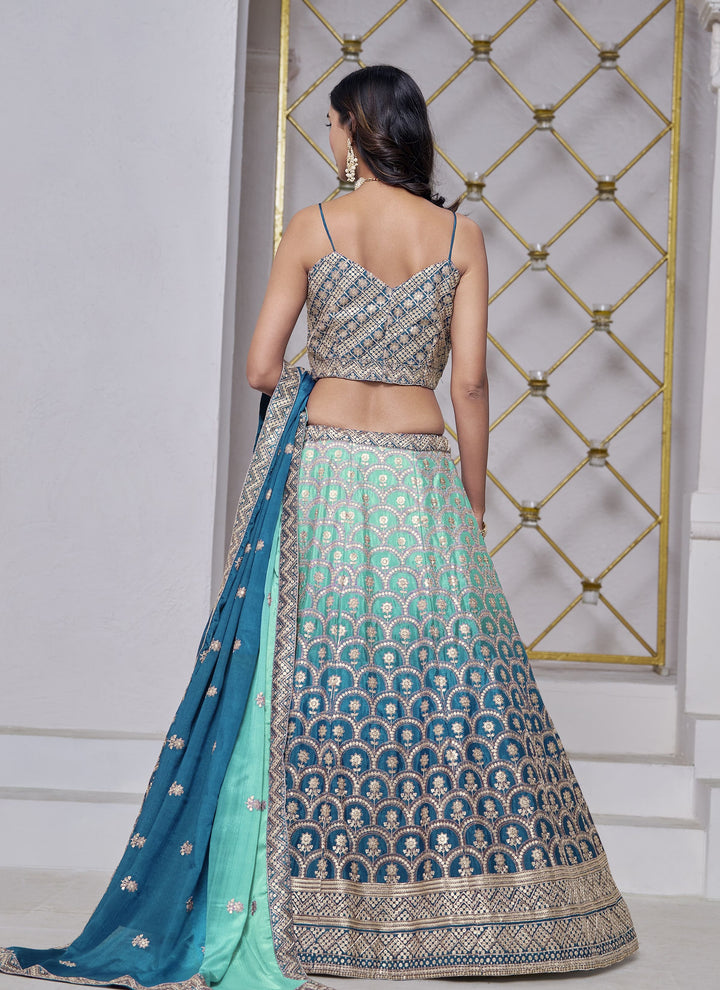 Lassya Fashion Sky Blue Chinnon Fabric Wedding Lehenga for Sangeet