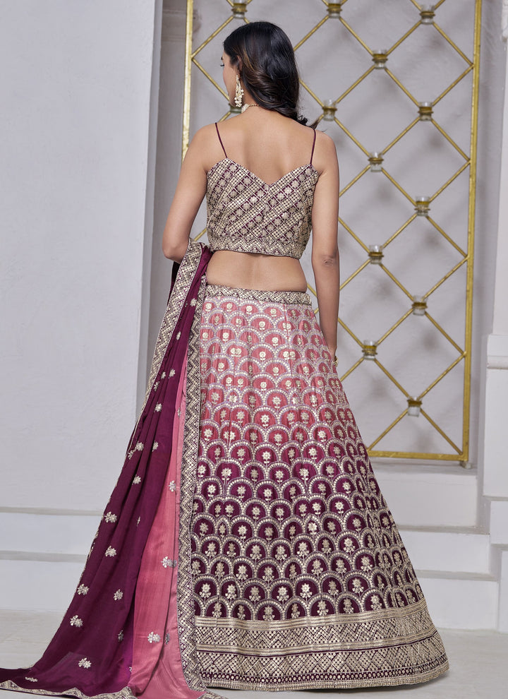 Lassya Fashion Maroon Chinnon Fabric Wedding Lehenga for Sangeet