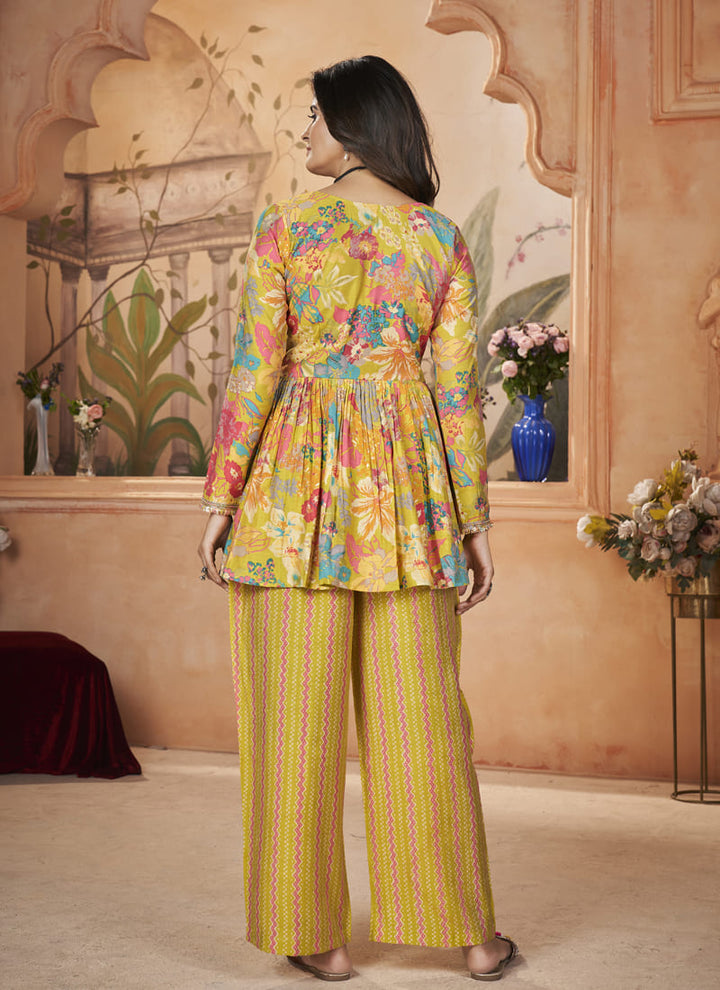 Lassya Fashion Yellow Silk Sharara Suit with Digital Print