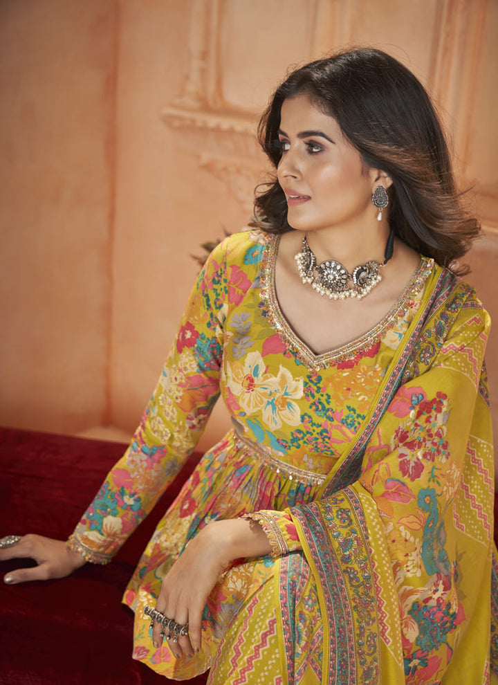 Lassya Fashion Yellow Silk Sharara Suit with Digital Print