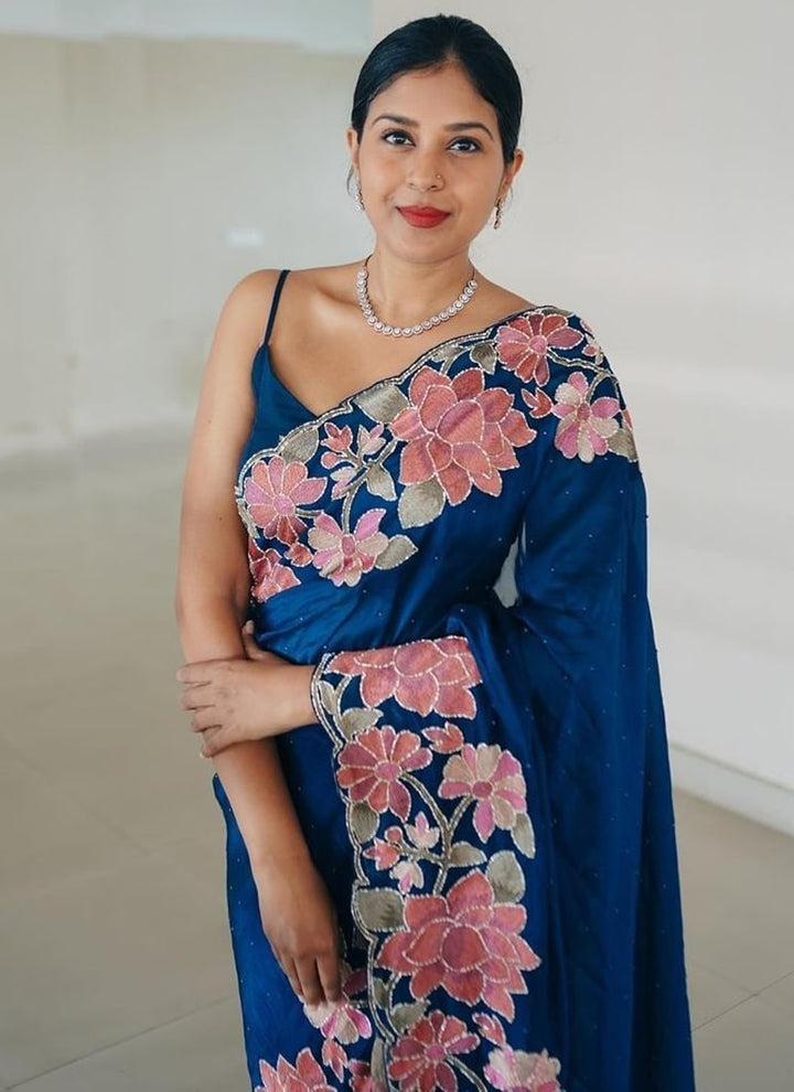Lassya Fashion Blue Elegant Embroidered Rangoli Silk Saree