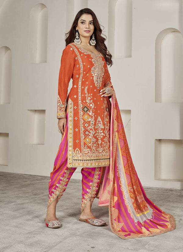 Lassya Fashion Blush Red Handmade Mirror Work Embroidered Salwar Suit