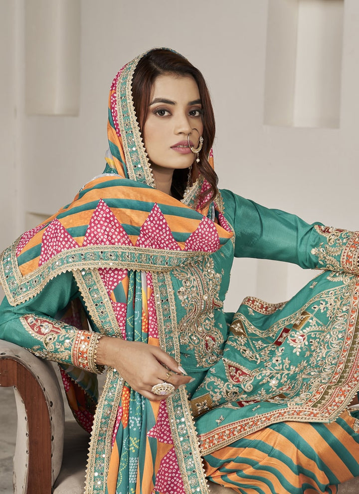 Lassya Fashion Teal Green Handmade Mirror Work Embroidered Salwar Suit