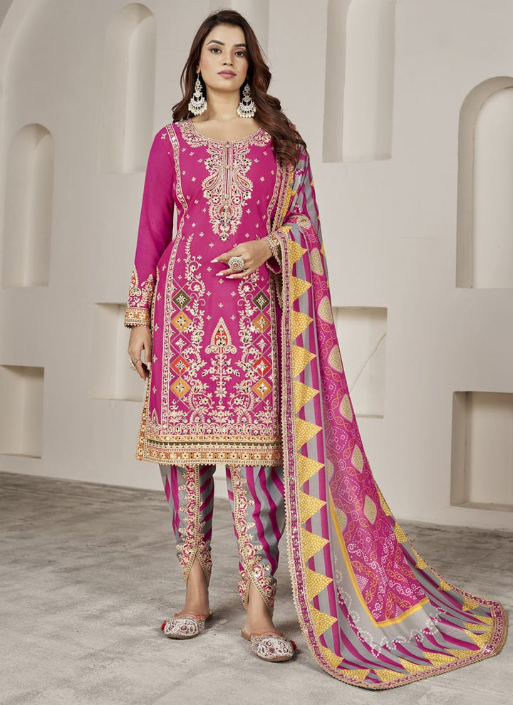Lassya Fashion Barbie Pink Handmade Mirror Work Embroidered Salwar Suit