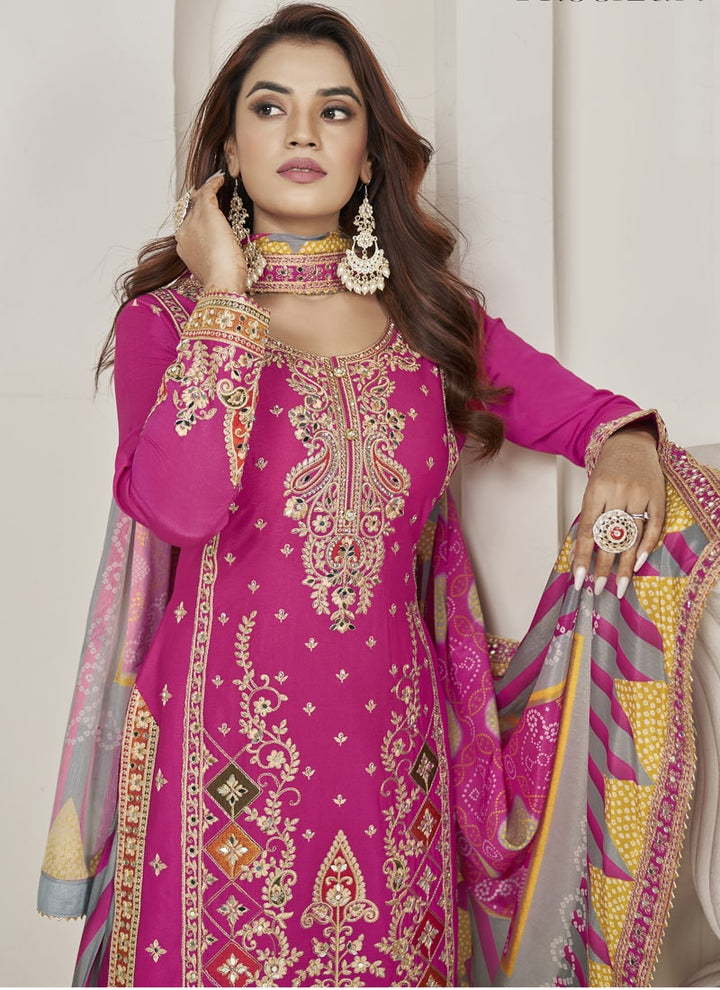 Lassya Fashion Barbie Pink Handmade Mirror Work Embroidered Salwar Suit