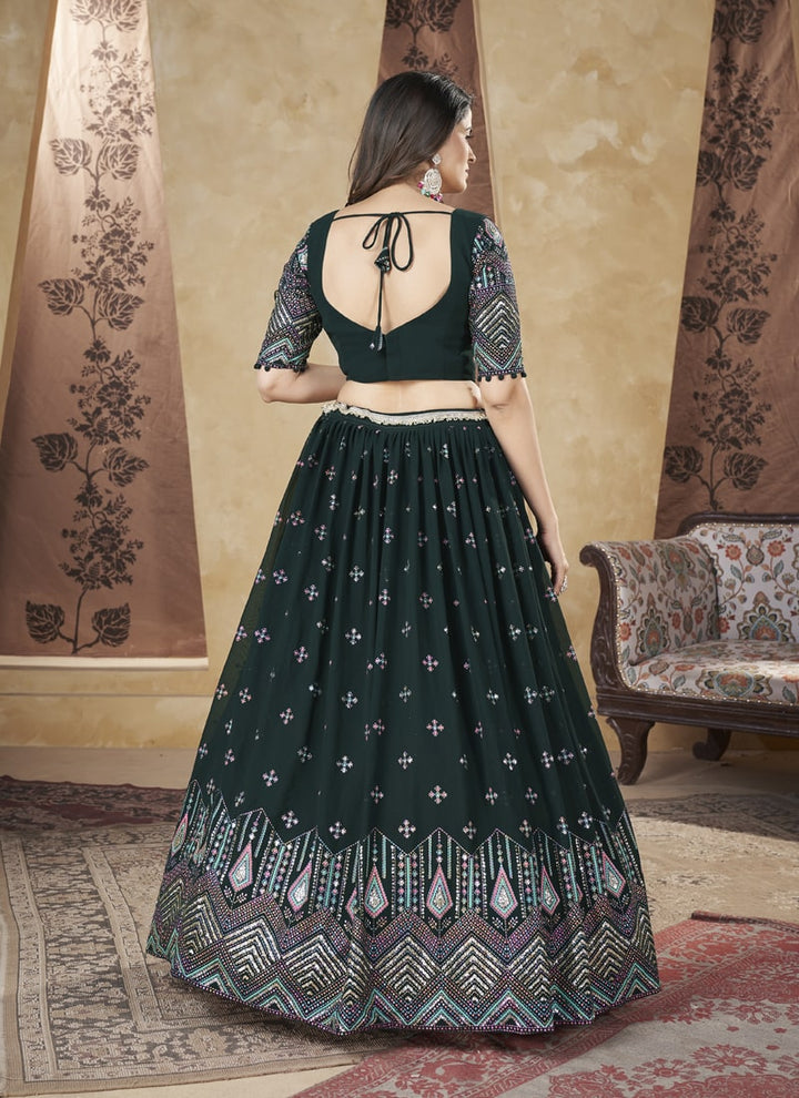 Lassya Fashion Dark Green Festive Georgette Lehenga with Pigment Foil Work