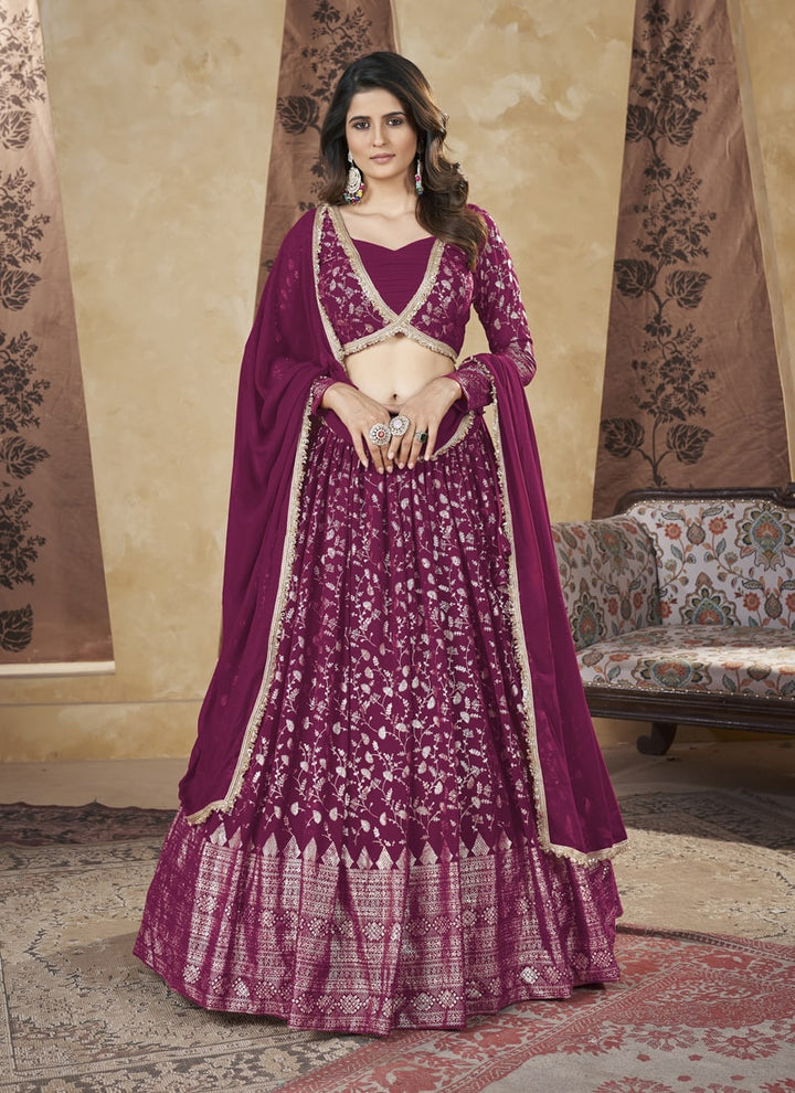 Lassya Fashion Purple Wine Festive Georgette Lehenga with Pigment Foil Work