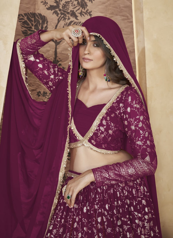 Lassya Fashion Purple Wine Festive Georgette Lehenga with Pigment Foil Work