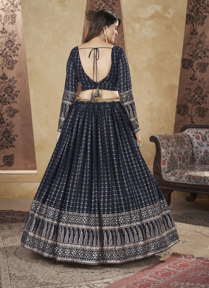 Lassya Fashion Navy Blue Festive Georgette Lehenga with Pigment Foil Work