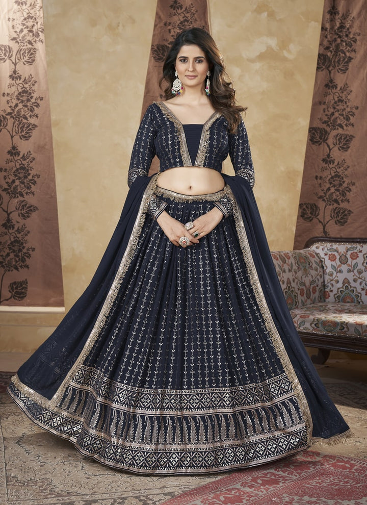 Lassya Fashion Navy Blue Festive Georgette Lehenga with Pigment Foil Work