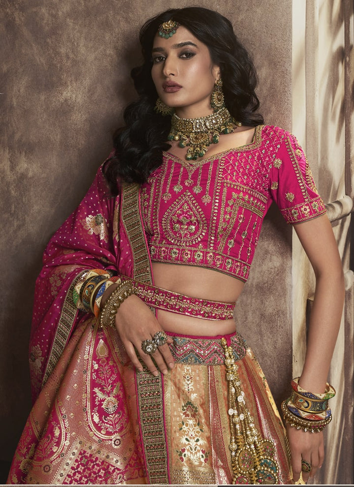 Lassya Fashion Magenta Pink Elegant Silk Zarkan Work Wedding Lehenga Choli Set
