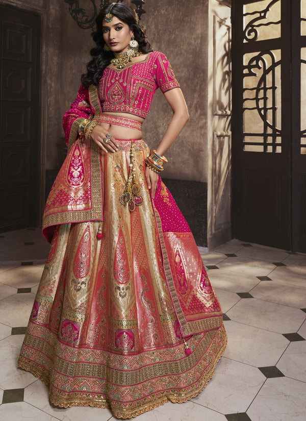 Lassya Fashion Magenta Pink Elegant Silk Zarkan Work Wedding Lehenga Choli Set